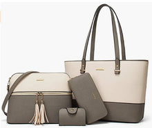 Load image into Gallery viewer, Beige-Grey Women Fashion Handbags Wallet Tote Bag Shoulder Bag Top Handle Satchel Purse Set 4pcs