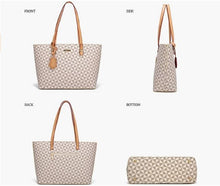 Load image into Gallery viewer, Beige Lattice Women Fashion Synthetic Leather Handbags Tote Bag Shoulder Bag Top Handle Satchel Purse Set 4pcs
