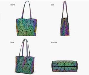 Luminous Geometric Women Fashion Handbags Wallet Tote Bag Shoulder Bag Top Handle Satchel Purse Set 4pcs