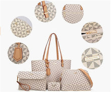 Load image into Gallery viewer, Beige Lattice Women Fashion Synthetic Leather Handbags Tote Bag Shoulder Bag Top Handle Satchel Purse Set 4pcs
