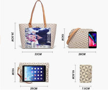 Load image into Gallery viewer, Beige Lattice Women Fashion Synthetic Leather Handbags Tote Bag Shoulder Bag Top Handle Satchel Purse Set 4pcs
