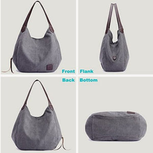 Women's Multi-pocket Shoulder Bag Fashion Cotton Canvas Handbag Tote Purse