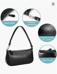 Small Purse for Women, Retro Classic Tote HandBag Shoulder Bags Crocodile Pattern Clutch Purse with Zipper Closure